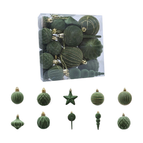 Flocked Christmas Ornaments Green 24 Pack 1