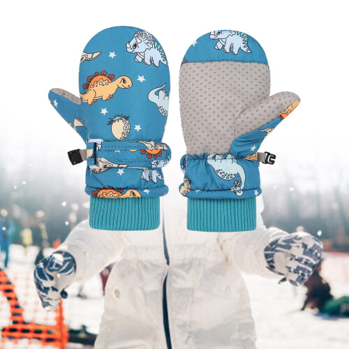 Kids' Splashproof Windproof Winter Mittens Dinosaur Print 1