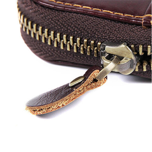 Genuine Leather Key Bag with Zipper 6 Hooks 2 Card Slots 1