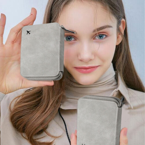 Zipper Passport Bag Gray Travel Organizer 1