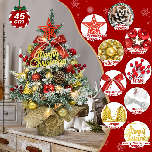 Mini Artificial Christmas Tree LED Snowy Red Christmas Decoration 45cm — mini artificial tree, red tree 45cm 1