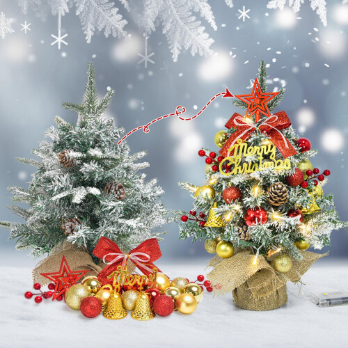 Mini Artificial Christmas Tree LED Snowy Red Christmas Decoration 45cm — mini artificial tree, red tree 45cm 2