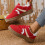 Suede Lace-Up Flat Loafers Red Size 39 6