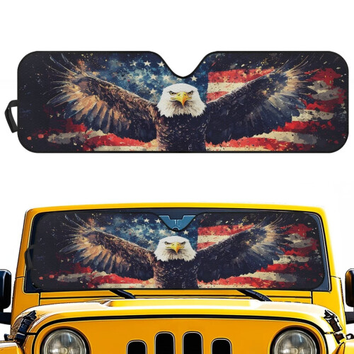 Bald Eagle American Flag Windshield Sun Shade for Jeep 1