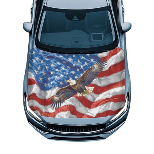 American Flag Bald Eagle Car Hood Cover Polyester 1 Piece