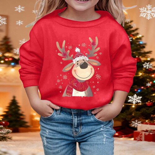 Kids Christmas reindeer pullover top long sleeve 1