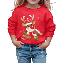 Kids Santa Sweatshirt Cartoon Reindeer Print Round Neck