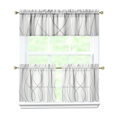 Grey Gradient Kitchen Curtains and Valance Set 3-Piece