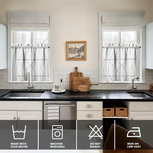 Grey Gradient Kitchen Curtains and Valance Set 3-Piece 2