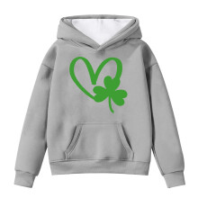 Girls Hooded Sweatshirt Heart Clover Print Soft Casual Top