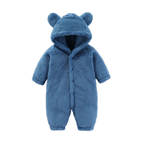 Baby Snowsuit Fluffy Winter Coat Solid Color Hooded Romper
