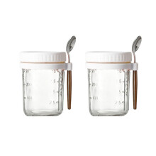2 Stück Frühstücksbecherbehälter, Luftdichtes Haferflockenglas mit Deckel und Löffel, Tragbarer Haferflockenbecher für Salate, Müsli, Weiß