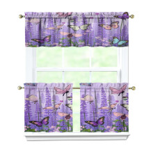 Purple Lavender Butterfly Kitchen Curtains 3-Piece Set with