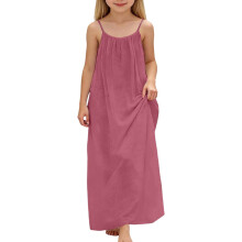 Girls Sleeveless Backless Maxi Dress Loose Fit Scoop Neck