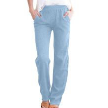 Women's Light Blue Lounge Pants Cotton Blend Elastic Waist