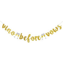Vino Before Vows Banner Gold Wedding Party Bunting