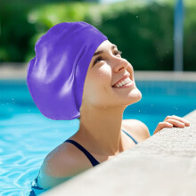 Silicone Swim Cap Purple Large Size for Long Hair