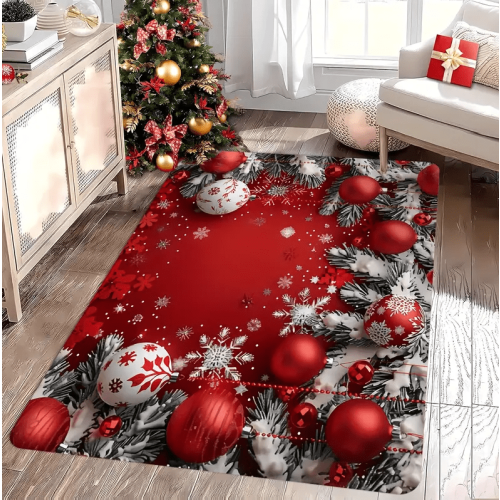 Christmas Snowflake Area Mat Red Gold White 1 Piece