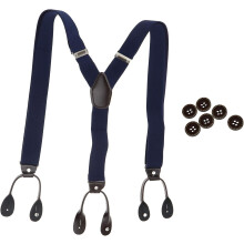 Unisex Adjustable Suspenders 35mm Width 6-Button Dot Navy