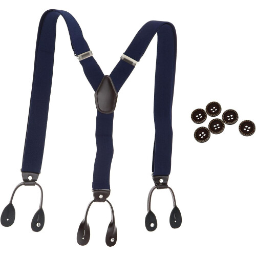Navy Blue Adjustable Suspenders 35mm 6-Button