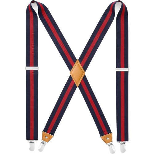 Men's X-Back Suspenders 1.4 Inch Adjustable Elastic with 4