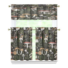 Mushroom Kitchen Curtain Valance Set 3 Piece 27.5x36 Inch