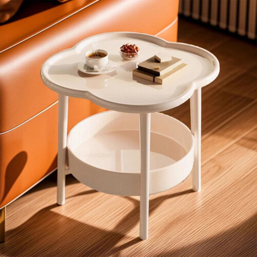 Small Round Side Table with Storage White