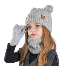 Kids Winter Hat Gloves Scarf Set Fleece-Lined for Ages 4-10