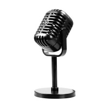 Vintage-Style Microphone Decorative Model with Stand Silver