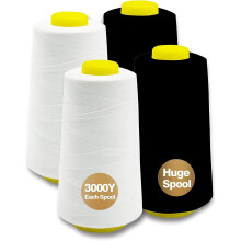 Polyester Serger Thread White Black 4 Cones 3000 Yards Each