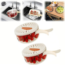 Kitchen draining and storage basket with foldable handle