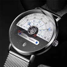 Unique Business Men Watch Fashion Auto Date Stainless Steel Strap Quartz Wristwatch Gifts for Him Calendar Clock D