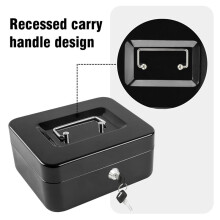Locking Cash Safe Box with Key Lock, Money Box with Removable Coin Tray, Portable Metal Cash Box with Handle