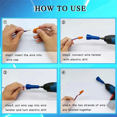 2PCS Wire Twisting Spinner,Spin Twist Wire Connector Socket,Wire Connector Driver with 1/4In Chuck with 100Pcs Wire Caps 2