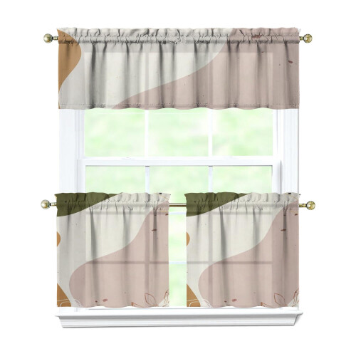 Boho Kitchen Curtains Set with Valance 3 Pieces