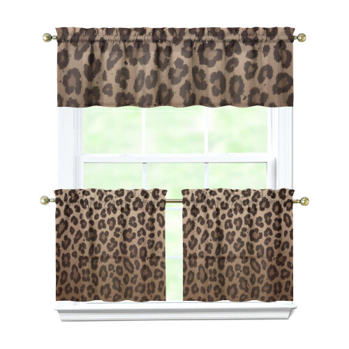 Kitchen Curtains Set Brown Leopard Print 3-Piece