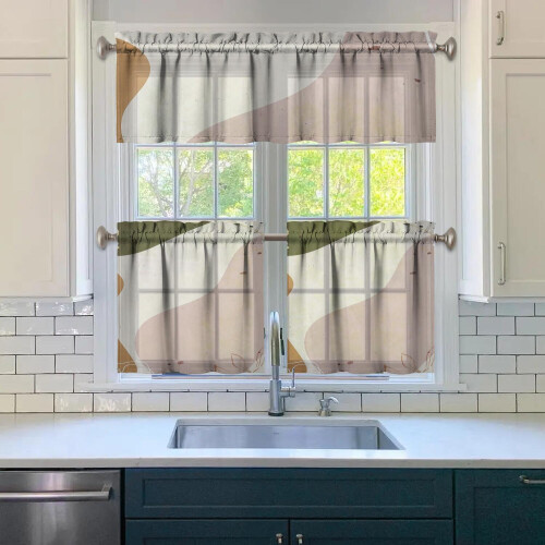 Boho Kitchen Curtains Set with Valance 3 Pieces 2