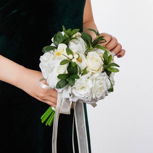 Artificial Rose Wedding Bouquet Round Toss Bunch 1