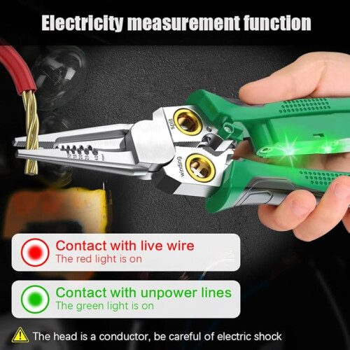 Wire Stripper with Voltage Tester 8-in-1 Green 1