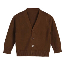 Girls Long Sleeve Cardigan Crew Neck Sweater Coffee 5Y