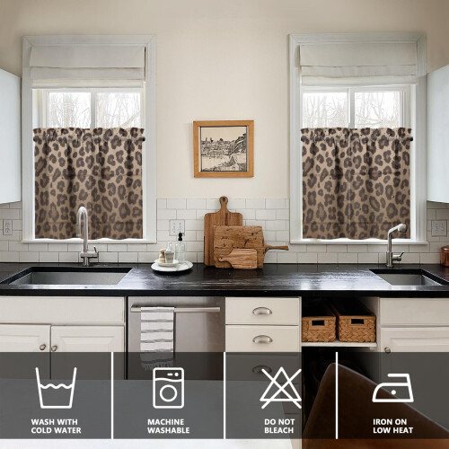 Kitchen Curtains Set Brown Leopard Print 3-Piece 2