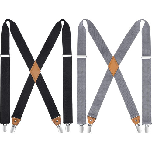 Men's X-Back Suspenders 1.4 Inch Adjustable Elastic with 4