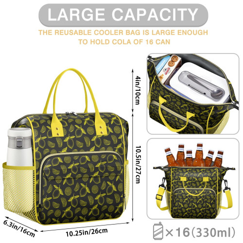 Lemon Pattern Insulated Lunch Bag 1 Pack 2