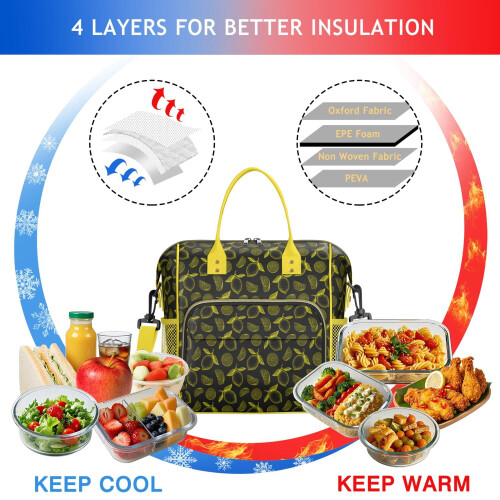 Lemon Pattern Insulated Lunch Bag 1 Pack 1