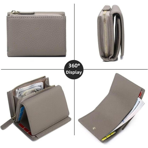 Women's Genuine Leather RFID Wallet Tri-Fold with Zipper 1