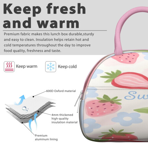 Strawberry Lunch Tote Bag Leakproof Small Cooler 2
