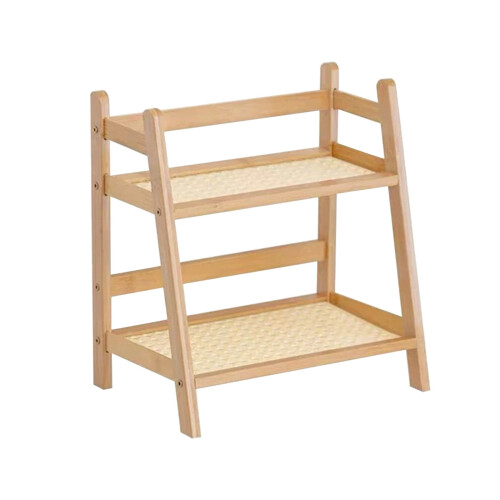 Wooden Rattan Double-Layer Desktop Storage Rack