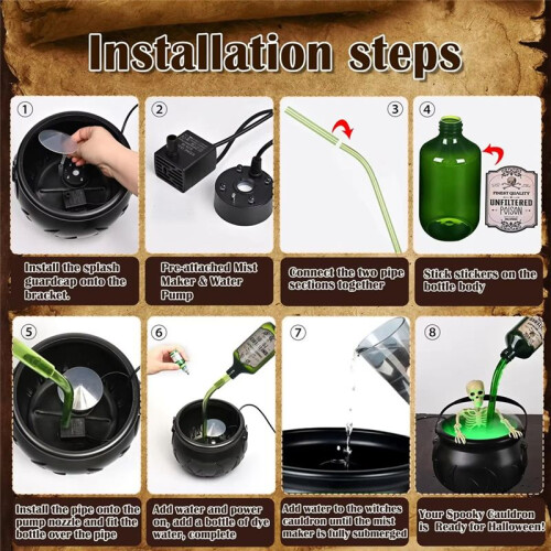 Halloween Decorations Indoor - Cauldron Halloween Decor with Magic Floating Potion Bottles and Diffuser for Spooky B 2