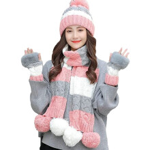 Women's Warm Knit Hat Scarf and Gloves Set 3-Piece