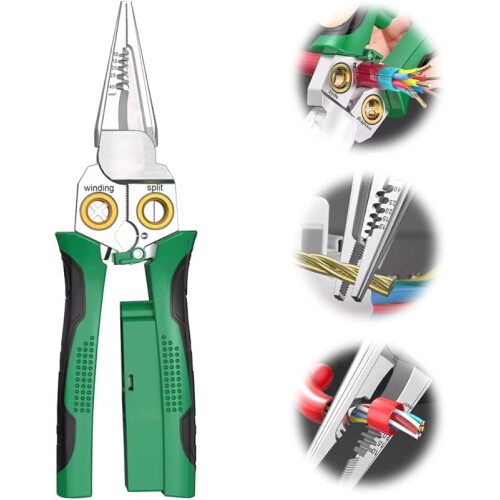 Wire Stripper with Voltage Tester 8-in-1 Green